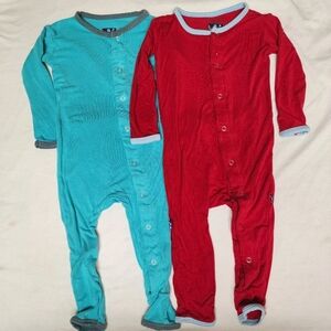 KicKee Pants Set of 2 Coveralls, Button-Up Pajamas